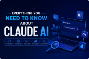 Claude AI interface showcasing an AI assistant for writing, coding, research, and productivity.